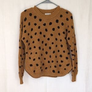 Madewell Tan Black Dot Cotton Knit Sweater Crewneck Round Bottom Size XXS